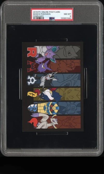 2018 POKEMON CENTER ONLINE MONTHLY POSTCARD FEBRUARY 2018 BOSS'S POKEMON PSA 8
