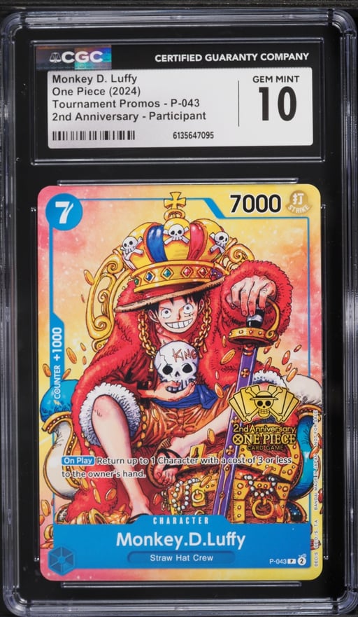 2024 One Piece Promo Tournament 2nd Anniversary Monkey D. Luffy #P-043 CGC 10 GEM MINT