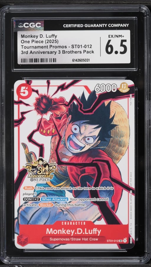 2025 One Piece Promo 3rd Anniversary 3 Brothers Alt Art Monkey D. Luffy #012 CGC 6.5 EXMT+