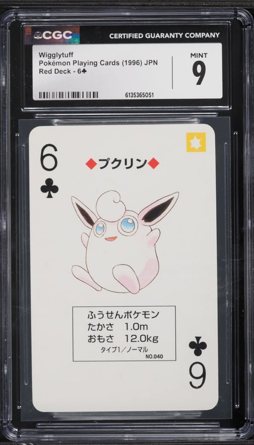 1996 Pokemon Japanese Playing Cards Red Deck 6 Of Clubs Wigglytuff CGC 9 MINT