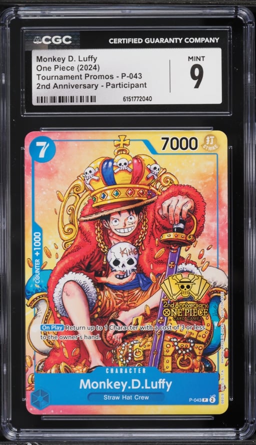 2024 One Piece Promo 2nd Anniversary Participant Alt Art Monkey D. Luffy #P-043 CGC 9 MINT