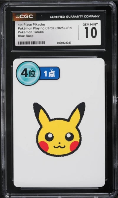 2025 Pokemon Japanese Playing Cards Taruka Blue Back 4th Place Pikachu CGC 10 GEM MINT