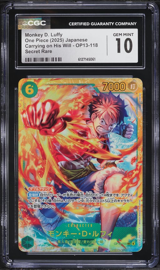 2025 One Piece Japanese Carrying On His Will SEC Monkey D. Luffy #OP13-118 CGC 10 GEM MINT