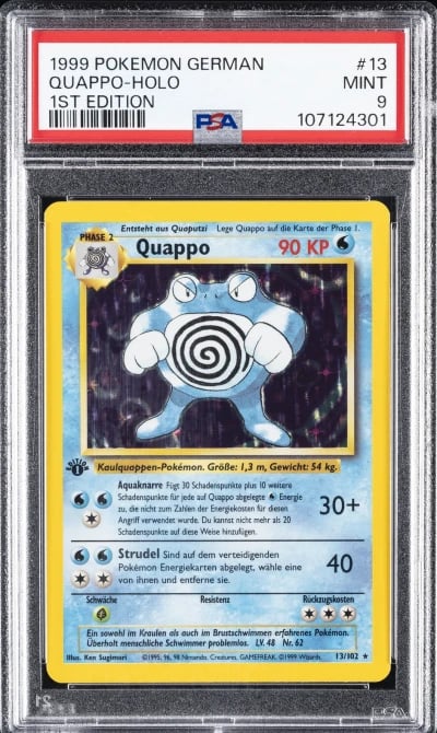 1999 POKEMON GERMAN 1ST ED #13 QUAPPO-HOLO PSA 9