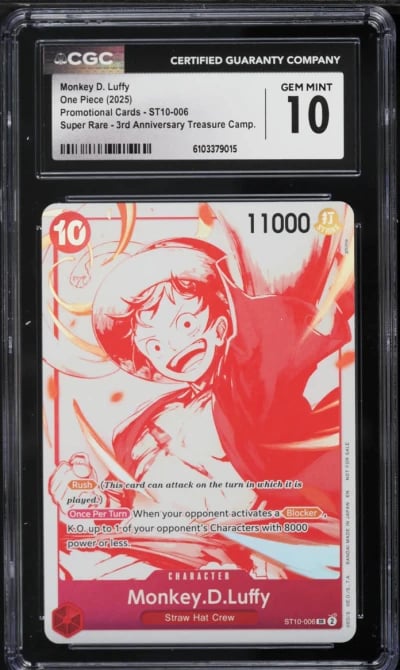 2025 One Piece Promo 3rd Anniversary Treasure SR Monkey D. Luffy #ST10-006 CGC 10 GEM MINT