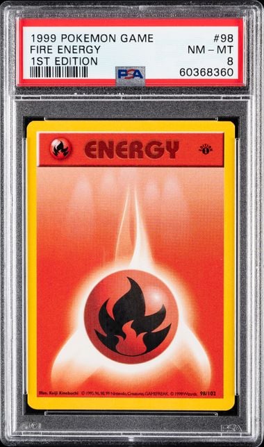 1999 POKEMON GAME #98 FIRE ENERGY 1ST EDITION PSA 8