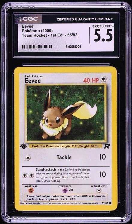 2000 Pokemon Team Rocket 1st Edition Eevee #55 CGC 5.5 EX+