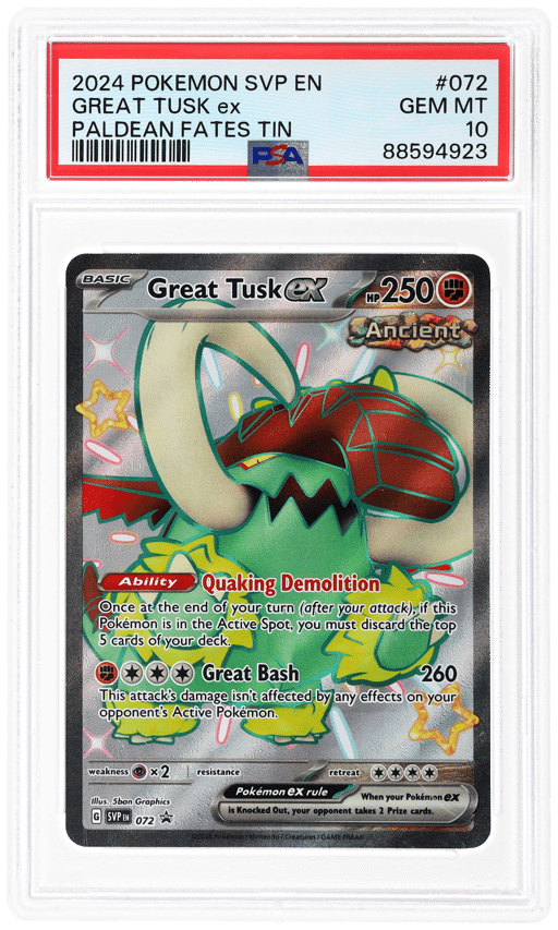 2024 Pokemon Black Star Promos Scarlet and Violet Paldean Fates Tins Great Tusk Ex #072 PSA 10