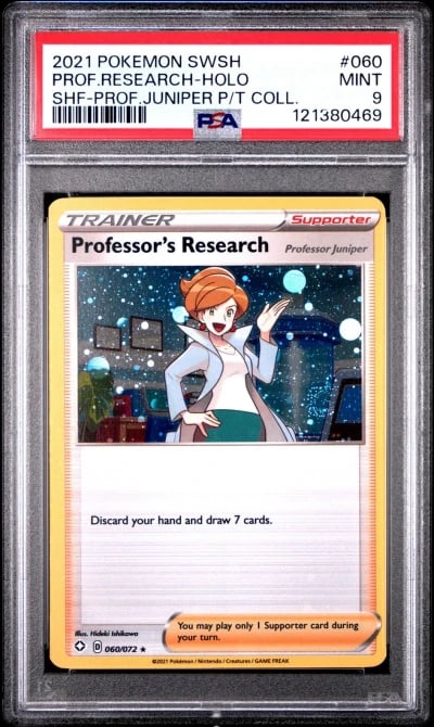 2021 POKEMON SWORD & SHIELD SHINING FATES #060 PROFESSOR'S RESEARCH-HOLO PSA 9