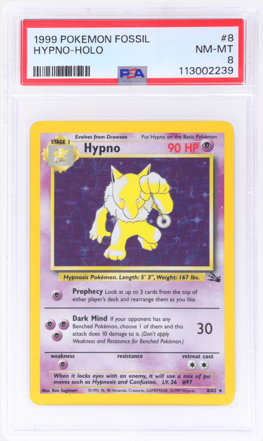 1999 Pokemon Fossil Holo Hypno #8 PSA 8