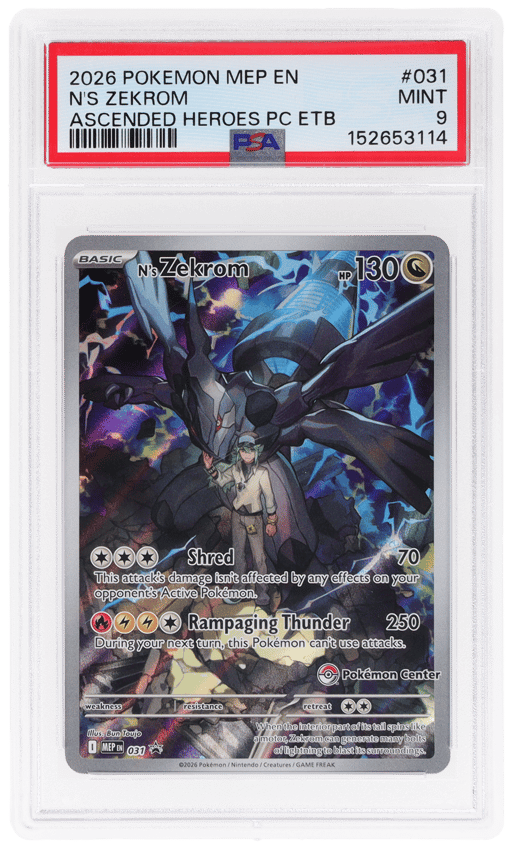 2026 Pokemon Mega Evolution Ascended Heroes Pokemon Center Elite Trainer Box N's Zekrom #031 PSA 9