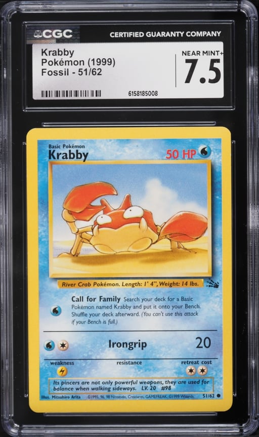 1999 Pokemon Fossil Krabby #51 CGC 7.5 NRMT+