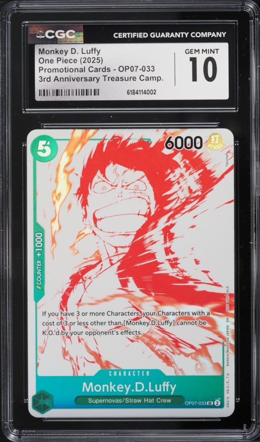 2025 One Piece Promo 3rd Anniversary Treasure Campaign Monkey D Luffy #OP07-033 CGC 10 GEM MINT