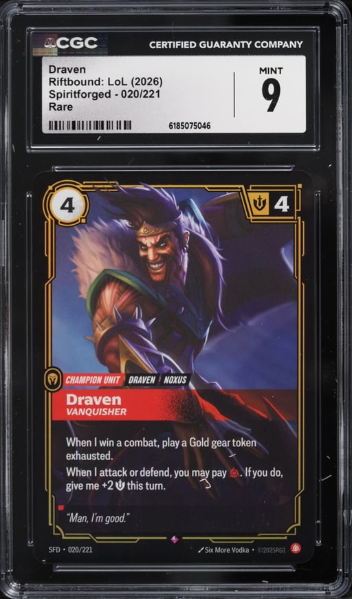 2026 Riftbound League Of Legends LOL Spiritforged Draven #020 CGC 9 MINT