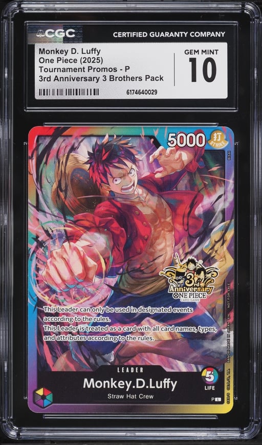 2025 One Piece Promo 3rd Anniversary 3 Brothers Pack Leader Monkey D. Luffy #P CGC 10 GEM MINT