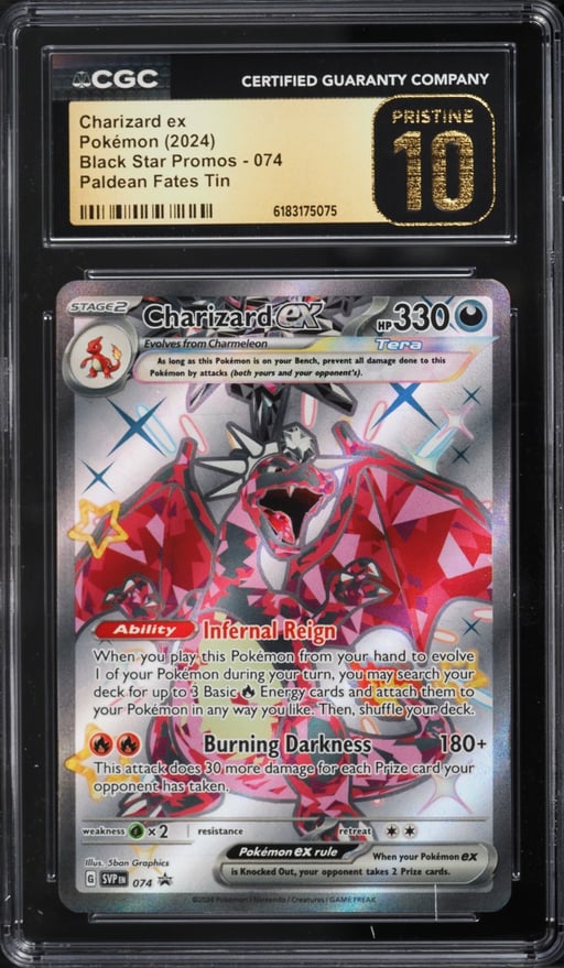 2024 Pokemon SV Promo Paldean Fates Tin Shiny Full Art Charizard EX #74 CGC 10 PRISTINE
