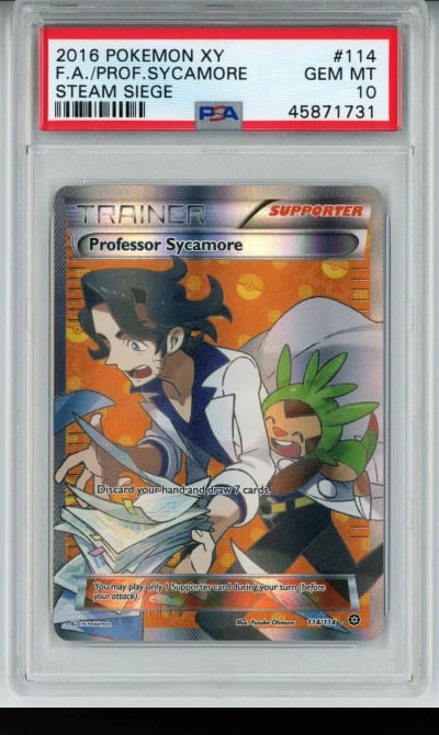 2016 POKEMON XY STEAM SIEGE #114 FULL ART/PROFESSOR SYCAMORE PSA 10