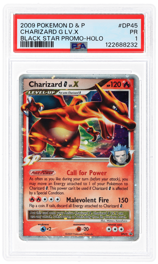 2009 Pokemon Diamond and Pearl Black Star Promo Fall Collectors Tins Holo Charizard G Lv X #DP45 PSA 1