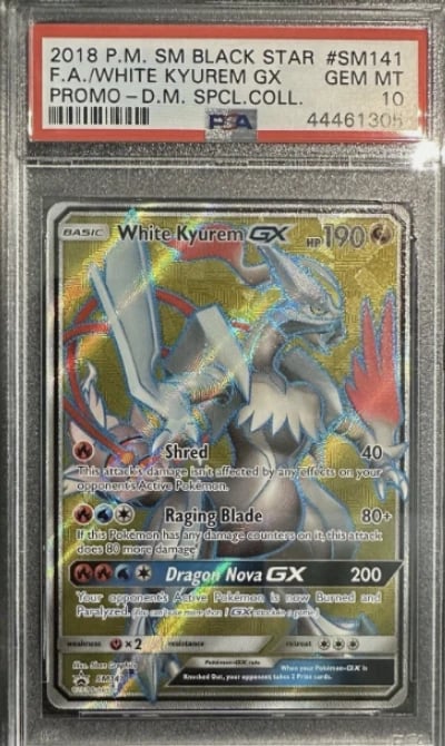 2018 POKEMON SM BLACK STAR PROMO #SM141 FULL ART/WHITE KYUREM GX PSA 10