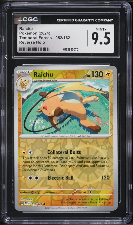 2024 Pokemon SV Temporal Forces Reverse Holo Raichu #52 CGC 9.5 MINT+