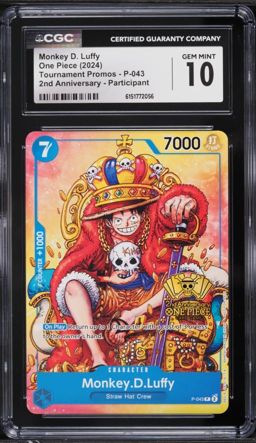 2024 One Piece Promo 2nd Anniversary Participant Alt Art Monkey D. Luffy #P-043 CGC 10 GEM MINT