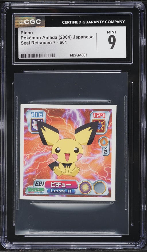 2004 Pokemon Japanese Amada Seal Retsuden 7 Pichu #601 CGC 9 MINT