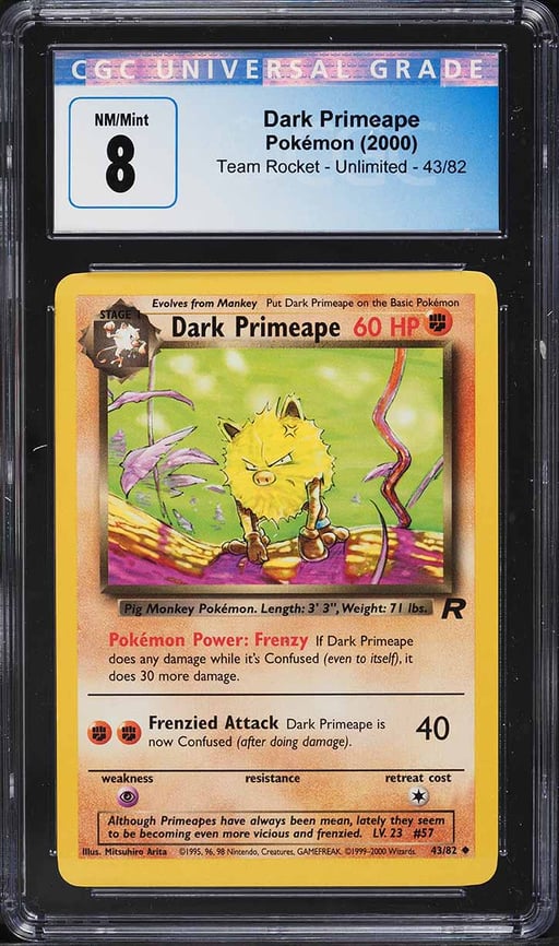 2000 Pokemon Team Rocket Dark Primeape #43 CGC 8 NM-MT