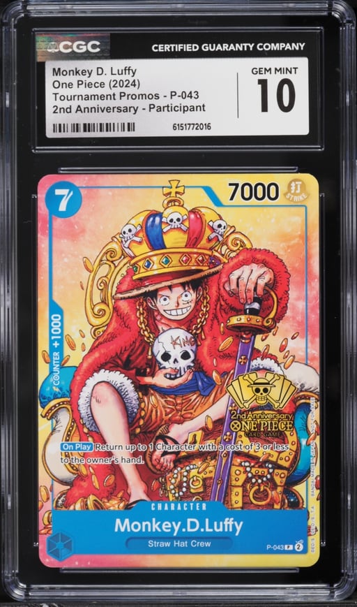 2024 One Piece Promo 2nd Anniversary Participant Alt Art Monkey D. Luffy #P-043 CGC 10 GEM MINT