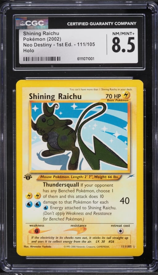 2002 Pokemon Neo Destiny 1st Edition Holo Shining Raichu #111 CGC 8.5 NM-MT+