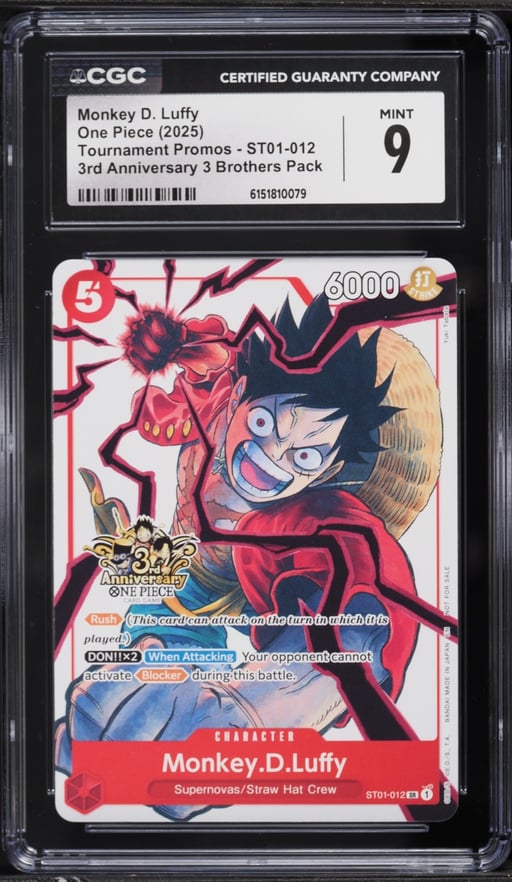 2025 One Piece Promo 3rd Anniversary 3 Brothers Monkey D. Luffy #ST01-012 CGC 9 MINT