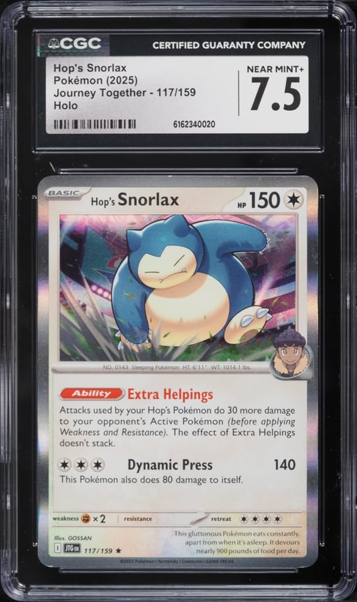2025 Pokemon Scarlet & Violet Journey Together Holo Hop's Snorlax #117 CGC 7.5 NRMT+