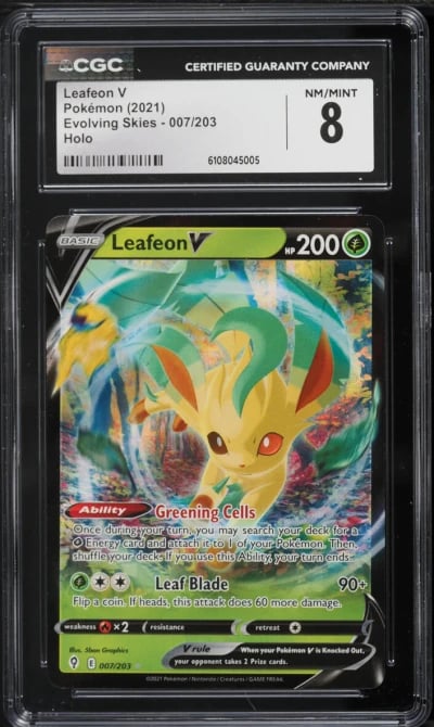 2023 Pokemon Sword & Shield Evolving Skies Holo Leafeon V #7 CGC 8 NM-MT
