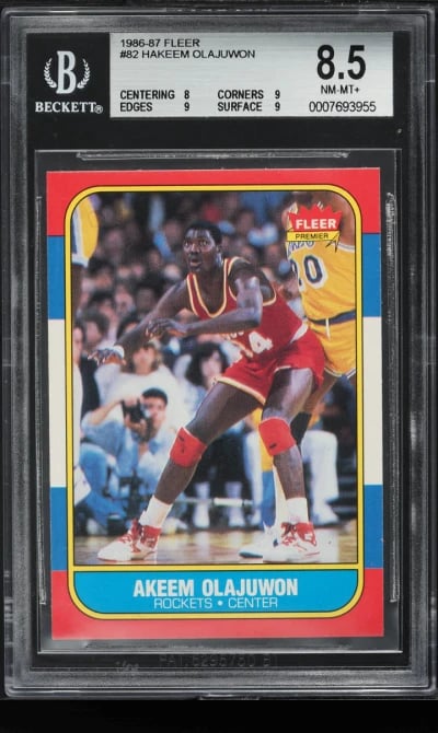1986 Fleer Basketball Hakeem Olajuwon ROOKIE #82 BGS 8.5 NM-MT+
