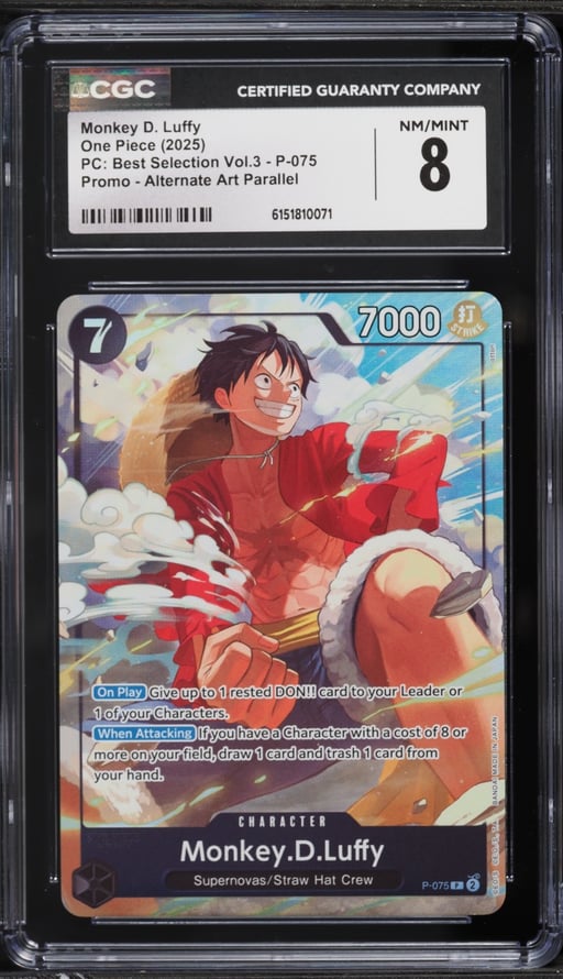 2025 One Piece Premium Best Selection Vol. 3 Alt Art Monkey D. Luffy #P-075 CGC 8 NM-MT