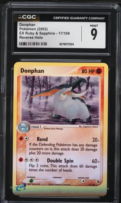 2003 Pokemon EX Ruby & Sapphire Reverse Holo Donphan #17 CGC 9 MINT