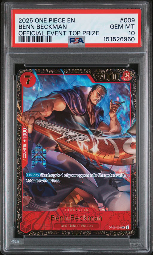 2025 ONE PIECE PROMOS 009 BENN BECKMAN OFFICIAL EVENT TOP PRIZE PSA 10