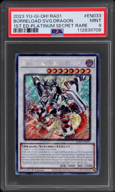 2023 Yu-Gi-Oh! 25th Anniversary Rarity Collection 1st Edition Platinum Secret Rare Borreload Savage Dragon #EN033 PSA 9