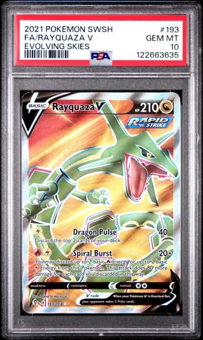 2021 POKEMON SWORD & SHIELD EVOLVING SKIES #193 FULL ART/RAYQUAZA V PSA 10