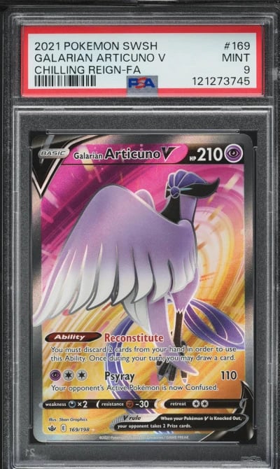 2021 Pokemon SWSH Chilling Reign Full Art Galarian Articuno V #169 PSA 9 MINT