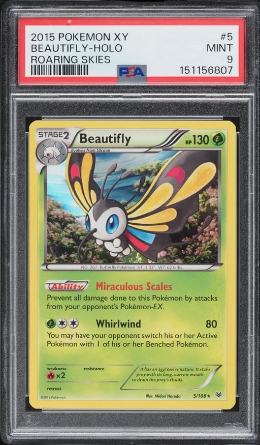 2015 Pokemon XY Roaring Skies Holo Beautifly #5 PSA 9 MINT