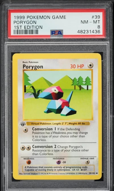 1999 Pokemon Base Set Shadowless 1st Edition Porygon #39 PSA 8 NM-MT