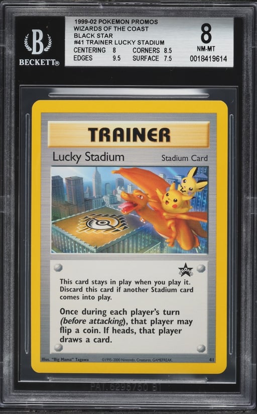 1999 Pokemon Black Star Promo Wizards Of The Coast Trainer: Lucky Stadium #41 BGS 8 NM-MT