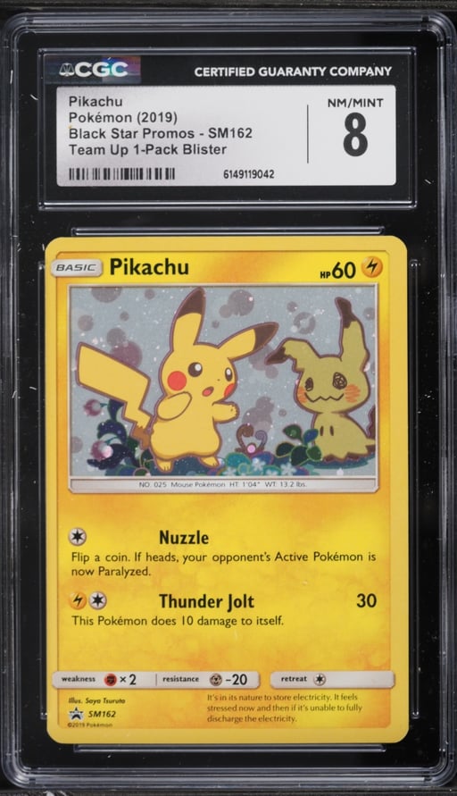 2019 Pokemon Sun & Moon Promo Team Up Holo Pikachu #SM162 CGC 8 NM-MT