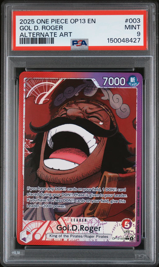 2025 ONE PIECE OP13-CARRYING ON HIS WILL 003 GOL D. ROGER ALTERNATE ART PSA 9