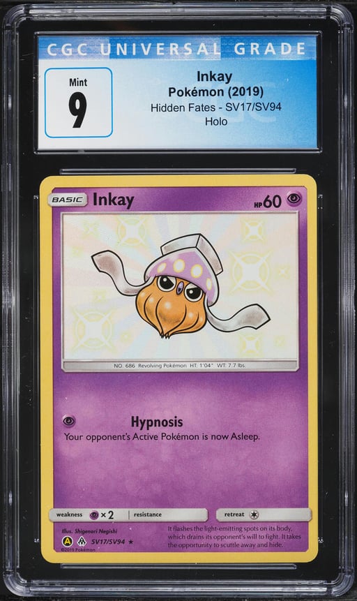2019 Pokemon Sun & Moon Hidden Fates Vault Shiny Holo Inkay #SV17 CGC 9 MINT