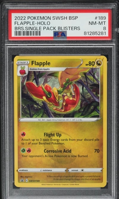 2022 Pokemon SWSH Black Star Promo Single Pack Blisters Flapple Holo #189 PSA 8