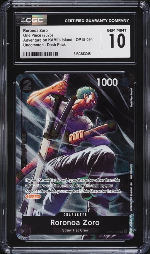 2026 One Piece Adventure On KAMI's Island Dash Pack Roronoa Zoro #OP15-094 CGC 10 GEM MINT