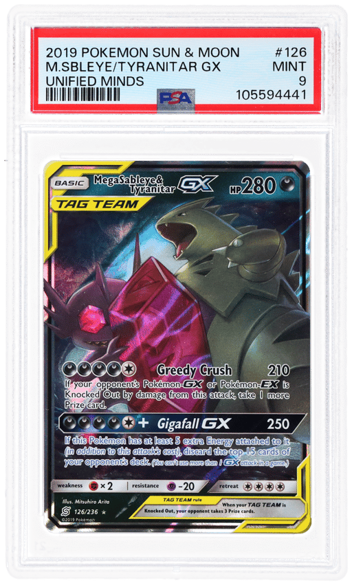 2019 Pokemon Sun and Moon Unified Minds Mega Sableye/Tyranitar Gx #126 PSA 9