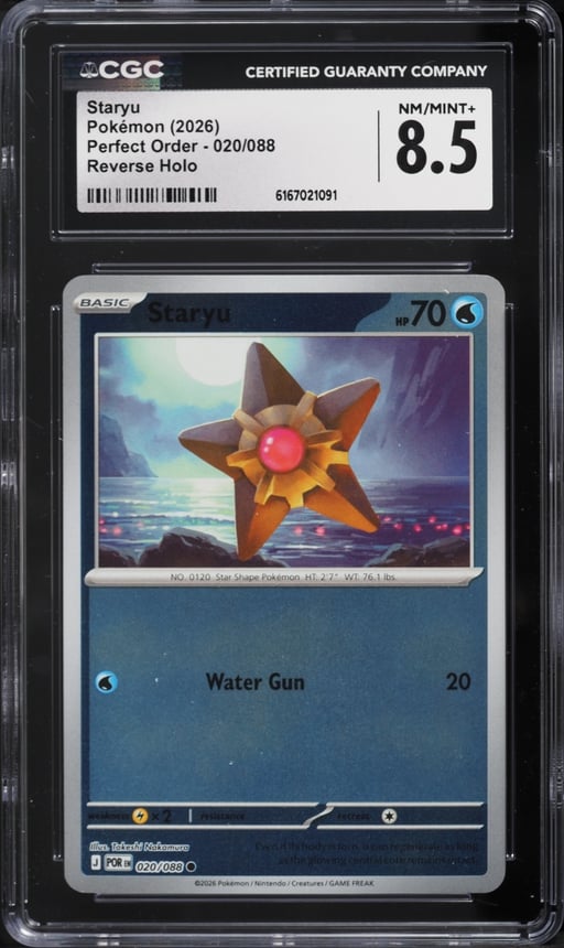 2026 Pokemon Mega Evolution Perfect Order Reverse Holo Staryu #020 CGC 8.5 NM-MT+