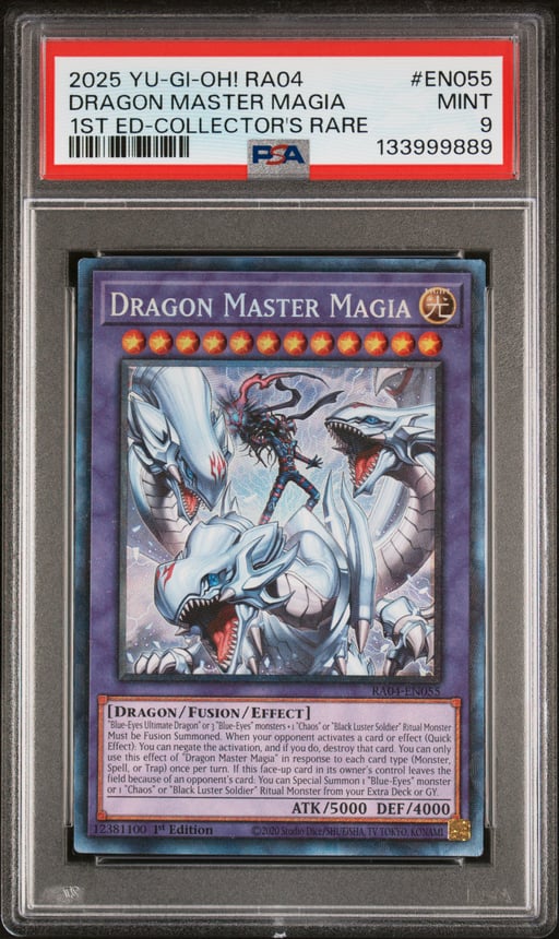2025 YU-GI-OH! RA04-QUARTER CENTURY STAMPEDE EN055 DRAGON MASTER MAGIA 1ST EDITION-COLLECTOR'S RARE PSA 9